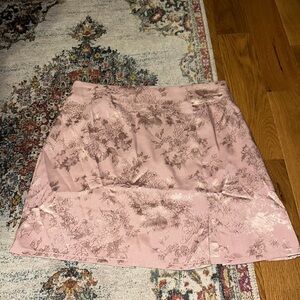 Pink satin floral skirt